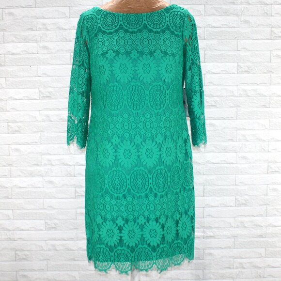JESSICA HOWARD Dress Floral Lace Overlay Cocktail Party Green 10 Petite - Picture 1 of 13